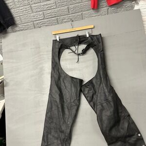 Mens Genuine Leather Motorcycle Chaps Biker Riding Pants Medium